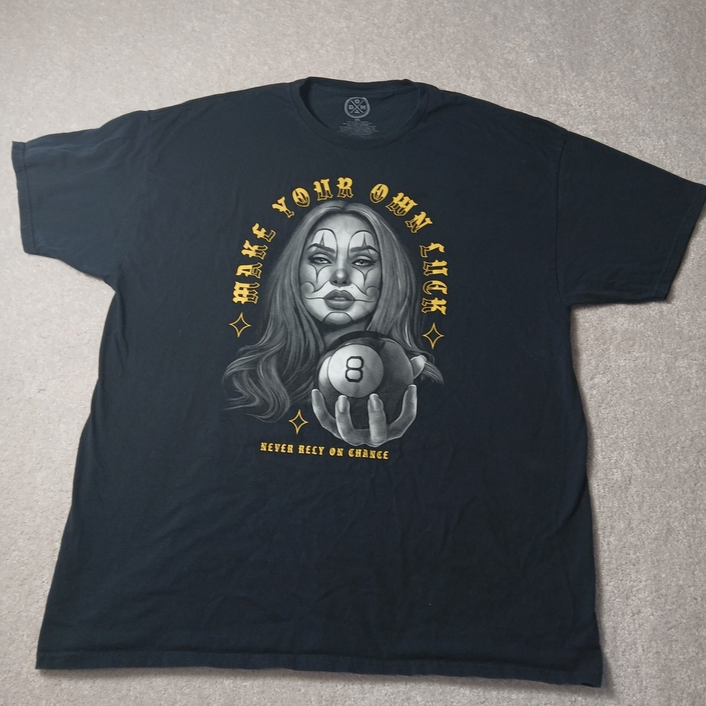 DOM "MAKE YOUR OWN LUCK Never Rely on Chance" Lady 100% Cotton Black Shirt 2XL